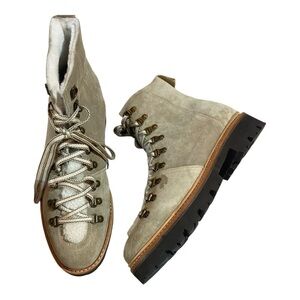 Anthropologie Grenson Nanette Hiking Boots Neutral Taupe Sherpa Sz 7.5 NEW